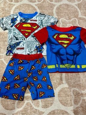 DC Superman Kids Blue and Red Pajama 3 Piece Set with Yellow Accents